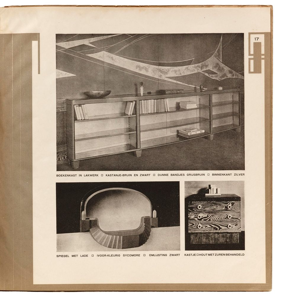 Recto page of an inside spread showing photos of Eileen Gray’s furniture designs. 