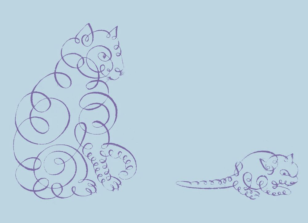 A calligraphic cat and mouse. 
