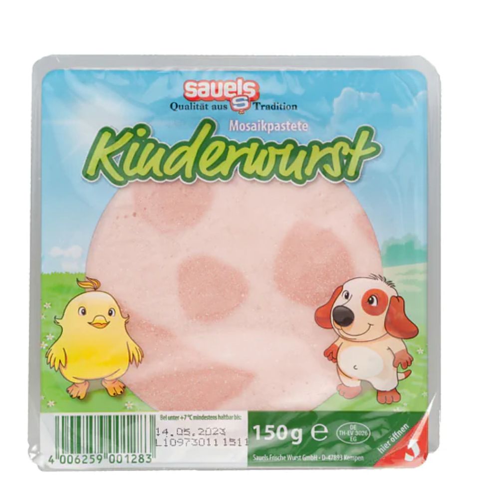 Packung mit Aufschrift „Kinderwurst“