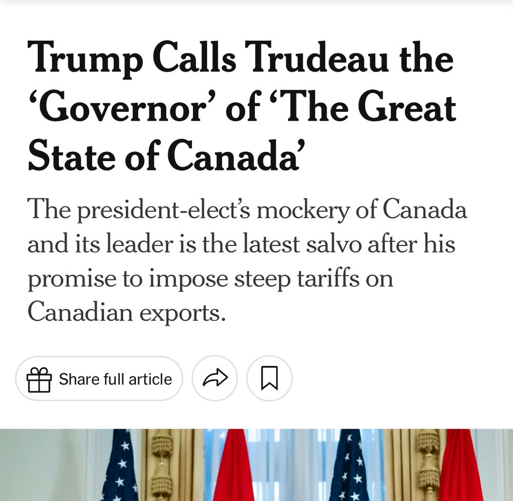 Headline: Trump calls Trudeau the Governor of the great state if Canada
