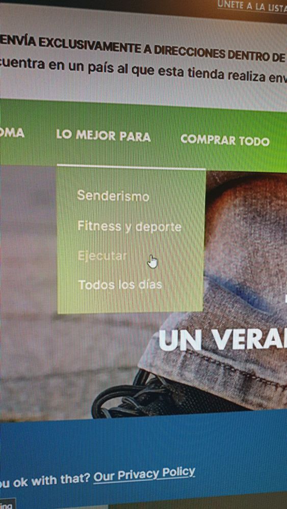 Imagen de una página web con el texto siguiente:
Lo mejor para:
Senderismo
Fitness y deporte
Ejecutar
Todos los días