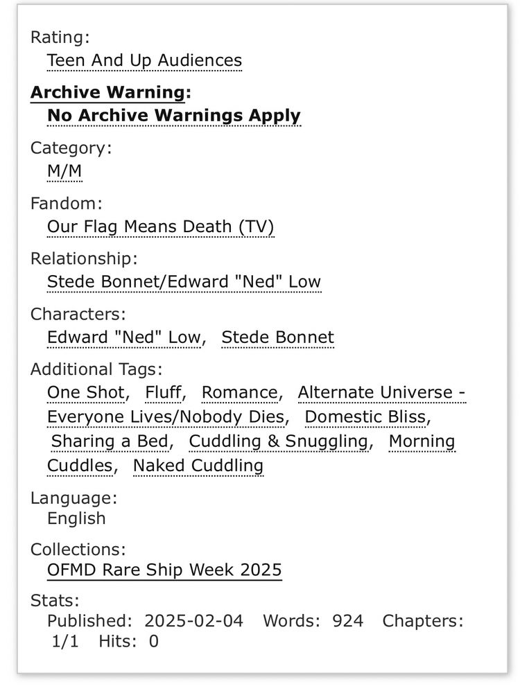 AO3 screenshot of the linked fic's tags