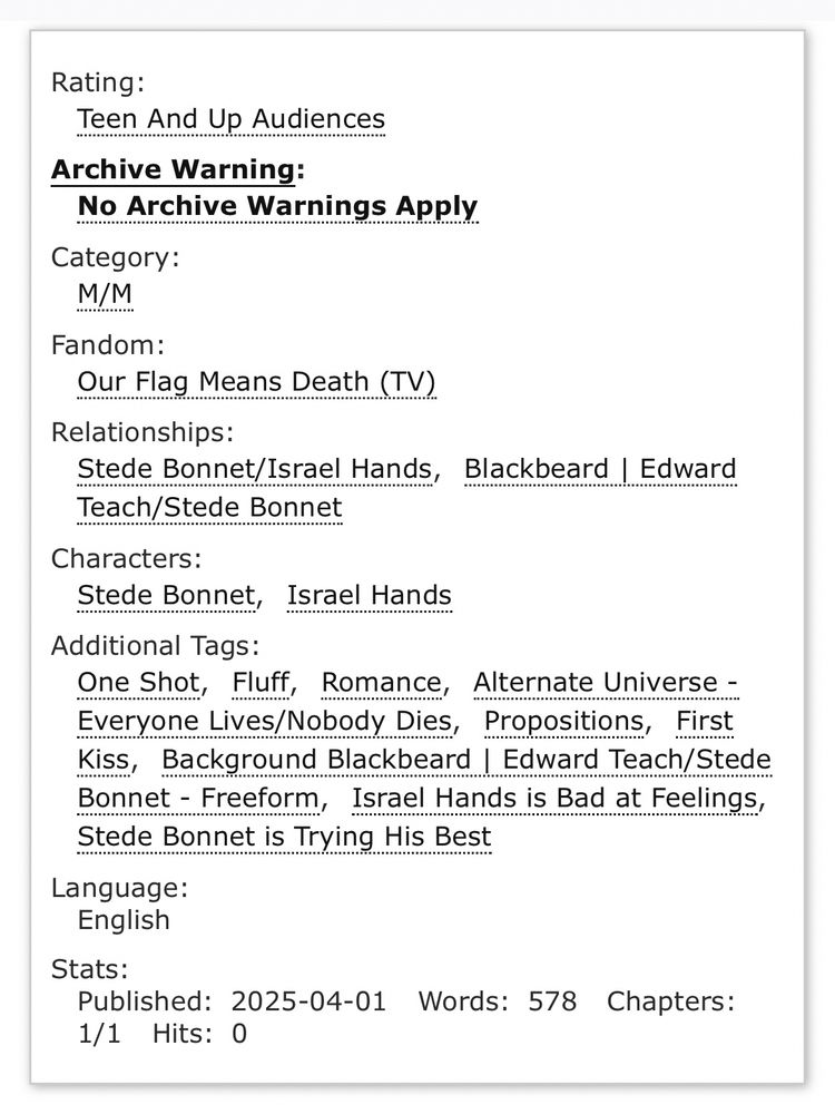 AO3 screenshot of the linked fic's tags