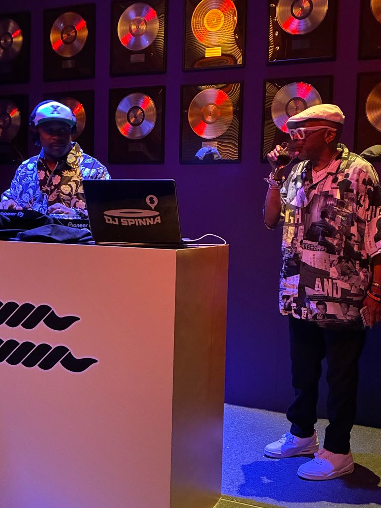 Spike Lee in a High and Low shirt with DJ Spinna at the Highest 2 Lowest afterparty