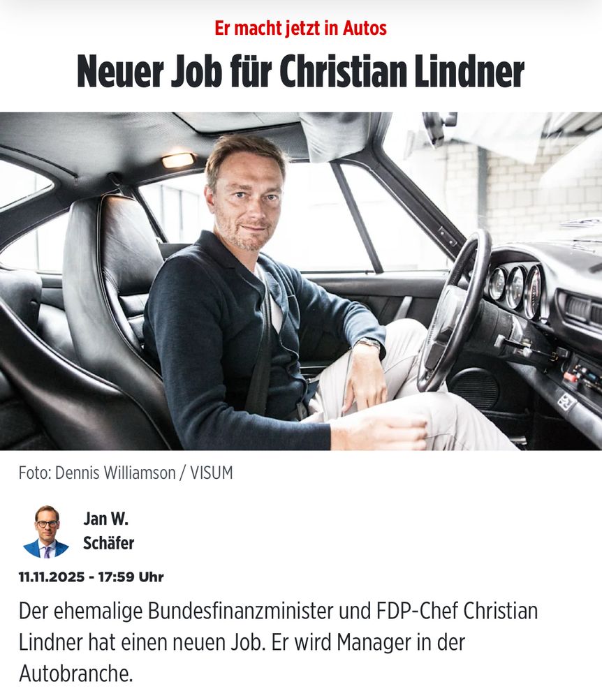 Die Hetze titelt am 11.11.2025: Neuer Job für Christian Lindner. Der ehemalige Bundesfinanzminister und FDP-Chef Christian Lindner hat einen neuen Job. Er wird Manager in der Autobranche.