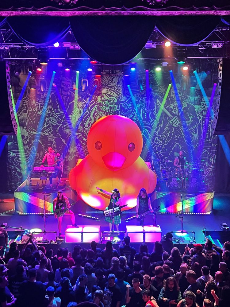 A shot of Alestorm with their “Pirate Party” lights, going full color bursts.