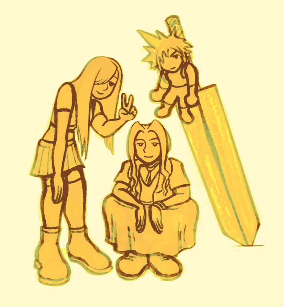 Drawings of Tifa, Aerith and Cloud Strife done with markers and then digitally touched up.