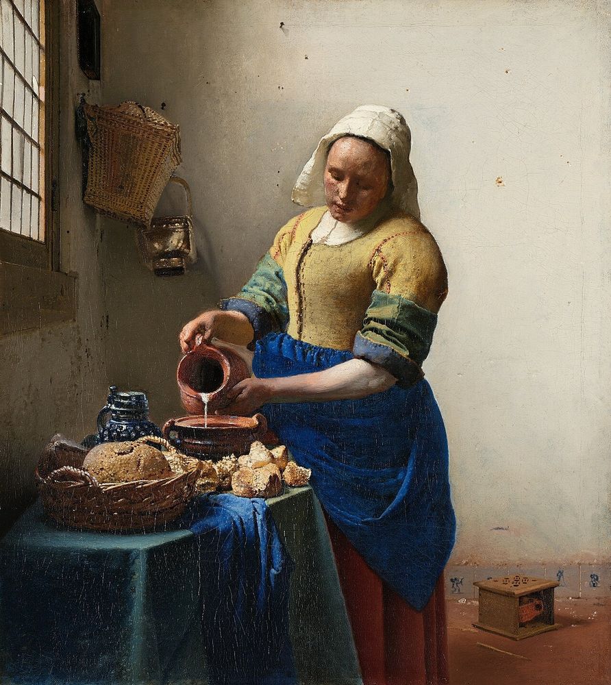 Tableau intitulé "La laitière", du peintre Johannes Vermeer.