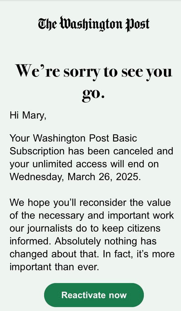 Photo of cancellation of WaPo 