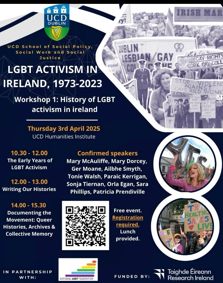 Poster for the LGBT activism workshop at UCD April 3rd - register using QR code in poster 