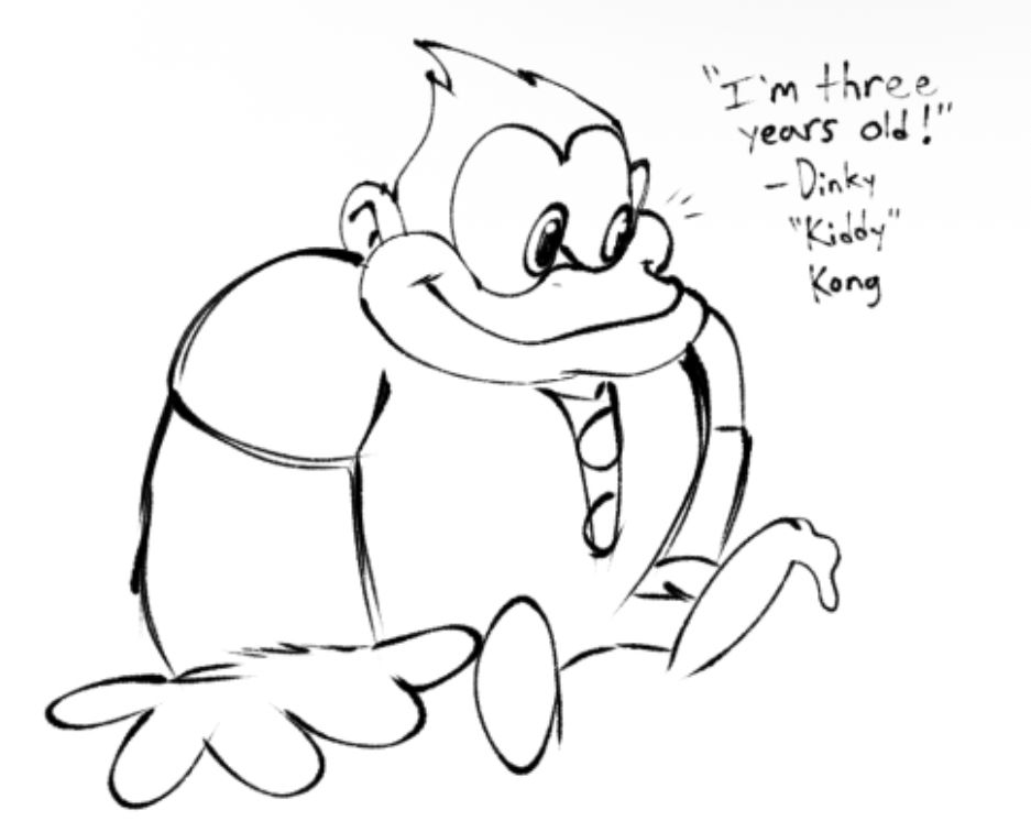 portrait of kiddy kong, alongside a quote

"I'm three years old!"  - Dinky "Kiddy" Kong