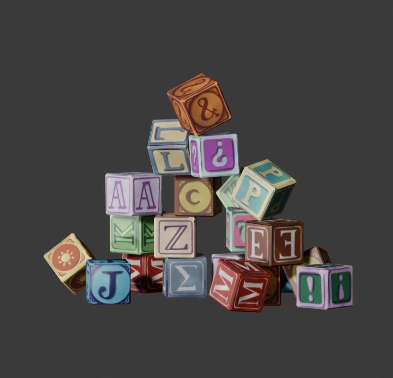 3d model of a stack of toy blocks.