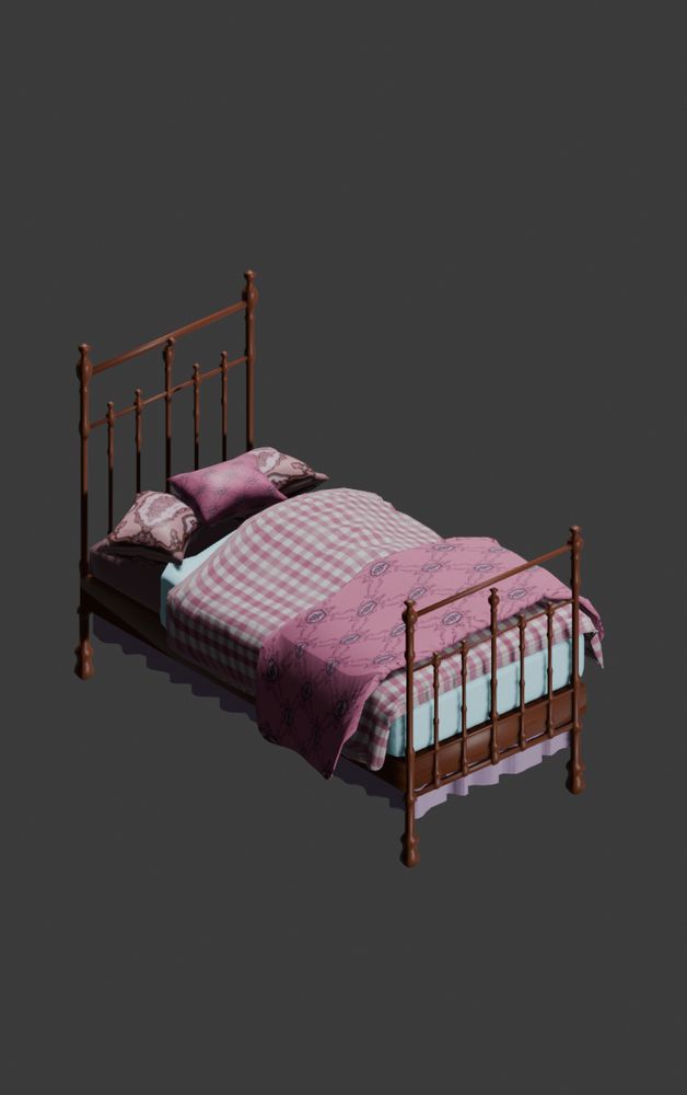 3D model of a pink bed.