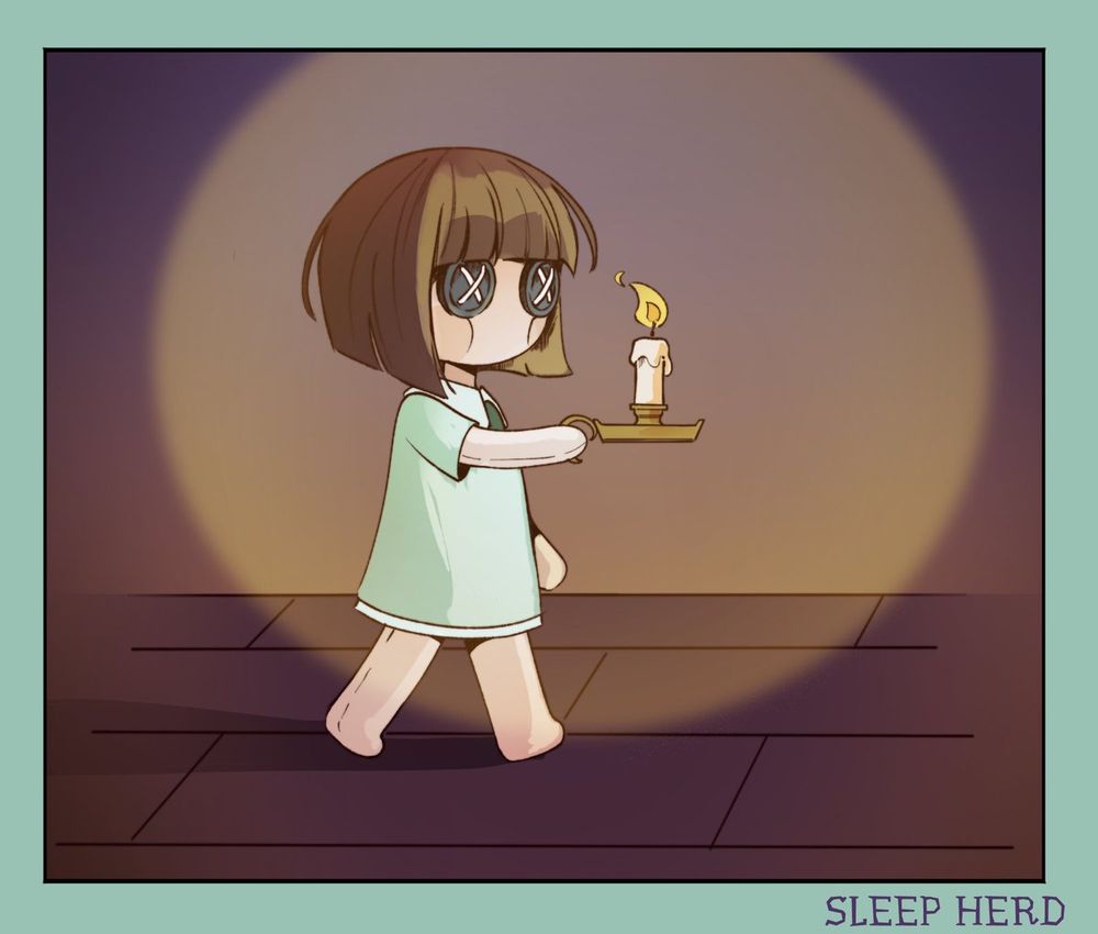 Beep (the dolls) walks with candle.