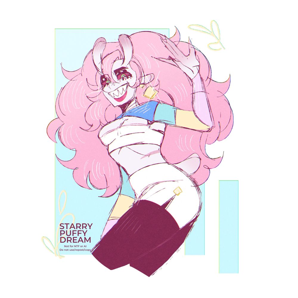 Illustration depicting a pink alien girl. Character is owned by Fujifugiy