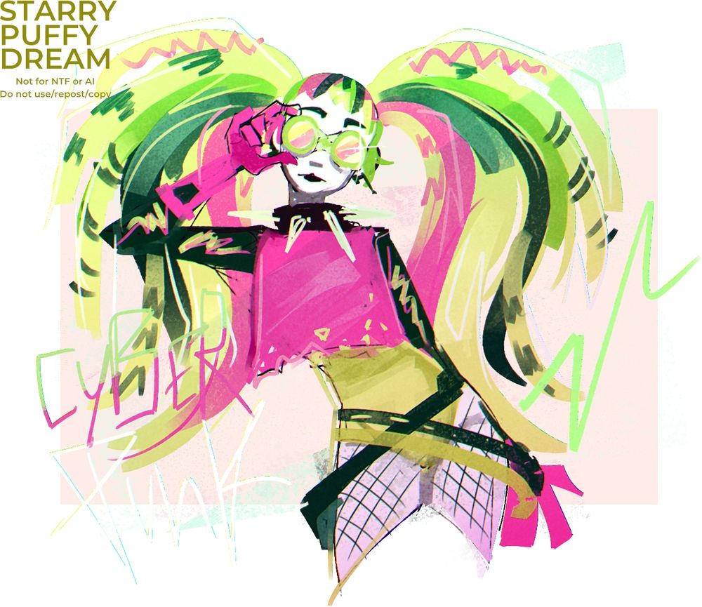 Illustration depicting a cybergoth character. Character is owned by Medieval_Mesozoic