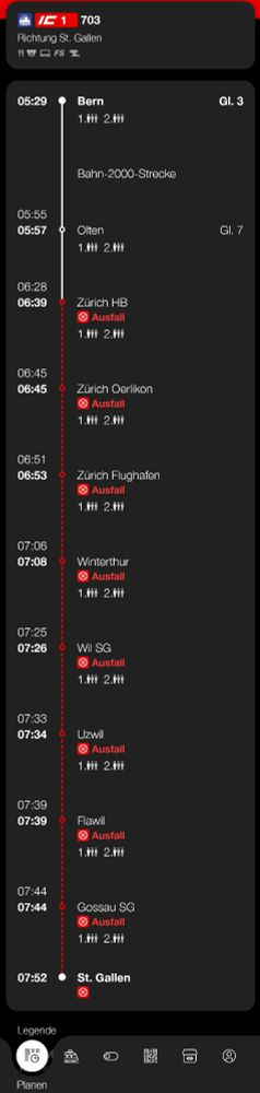 Fahrplan Bern - St.Gallen mit Teilausfall