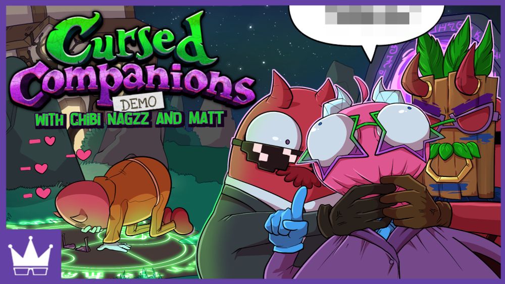 Tiny devil beans Ray and Matt squeeze (strangle) tiny devil bean Chibidoki’s mouth shut as she attempts to say a forbidden word that is scene censored in a speech bubble. Behind the trio is Nagzz who is slowly losing health, knelt down on the ground holding his face. 