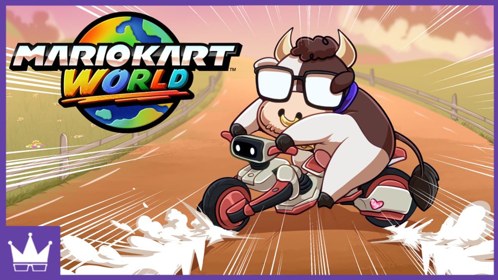 In Moo Moo Meadows, Ray, dressed as COW riding the R.O.B Rider Kart, performs the ritual Akira bike slide with one hoof on the ground, ears flapping. 