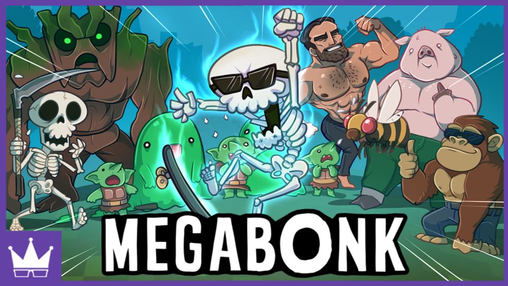 Many unique monsters from skeletons to slimes to goblins and bugs stand around the kickflipping Calcium, a rad skeleton with aviators 