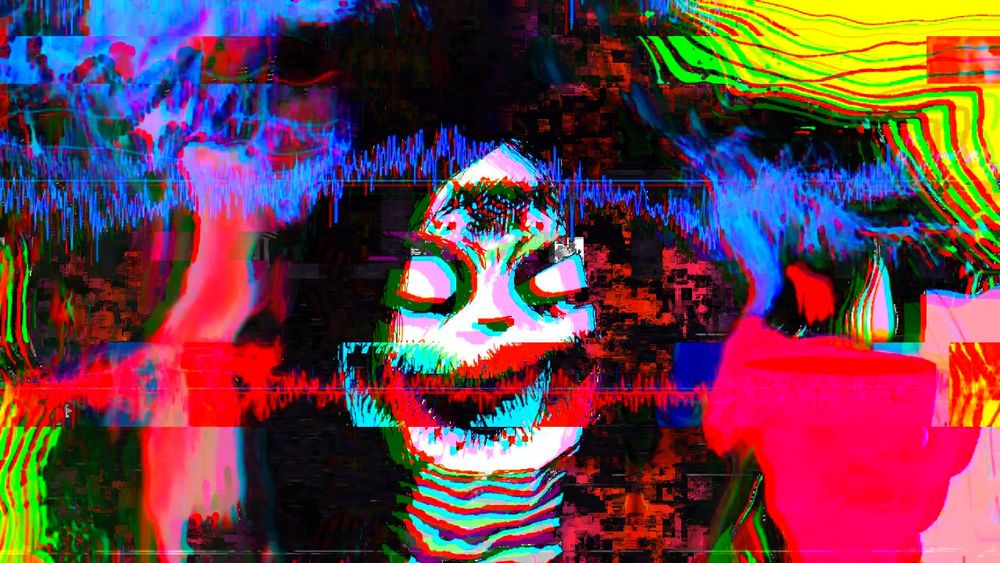 magenta hag face with bright color distortion
