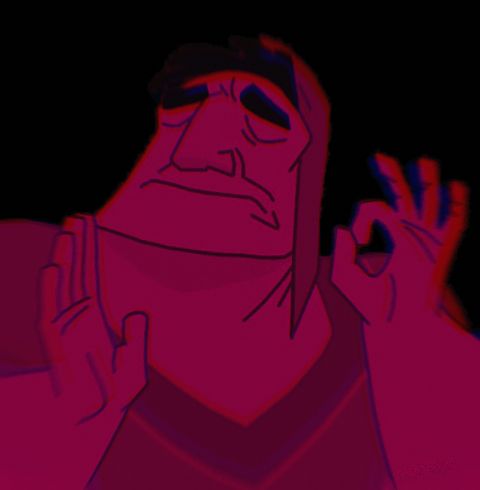 pasha from the emperor's new groove, he's bright pink and approves of the music 100% with an ok hand sign