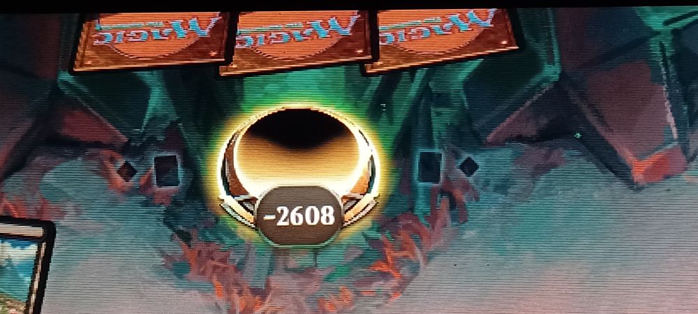 its magic the gathering online, but where it should show an enemy life total (somewhere around 20 to -10) the life total reads -2,608

i fuckin demolished this guy lmao