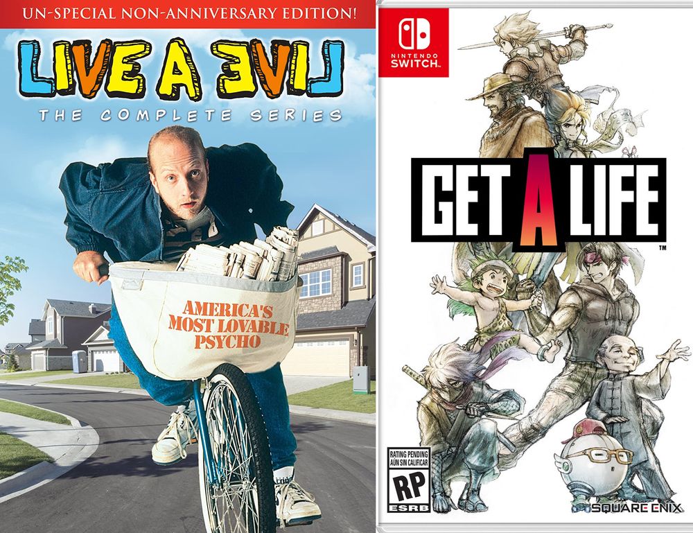 a logo swap of "get a life", the 1990 sitcom, and live a live, the 1994 square enix game