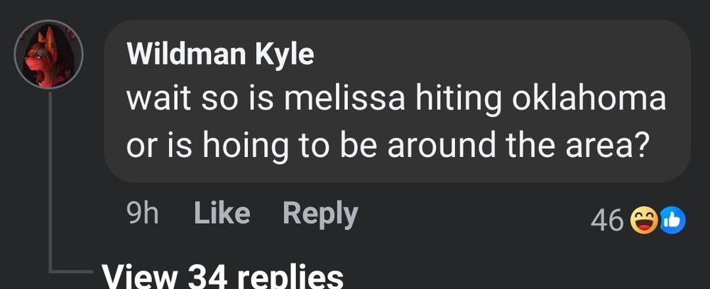 Wildman Kyle asks, "wait so is melissa hitting oklahoma or is hoing to be around the area?"