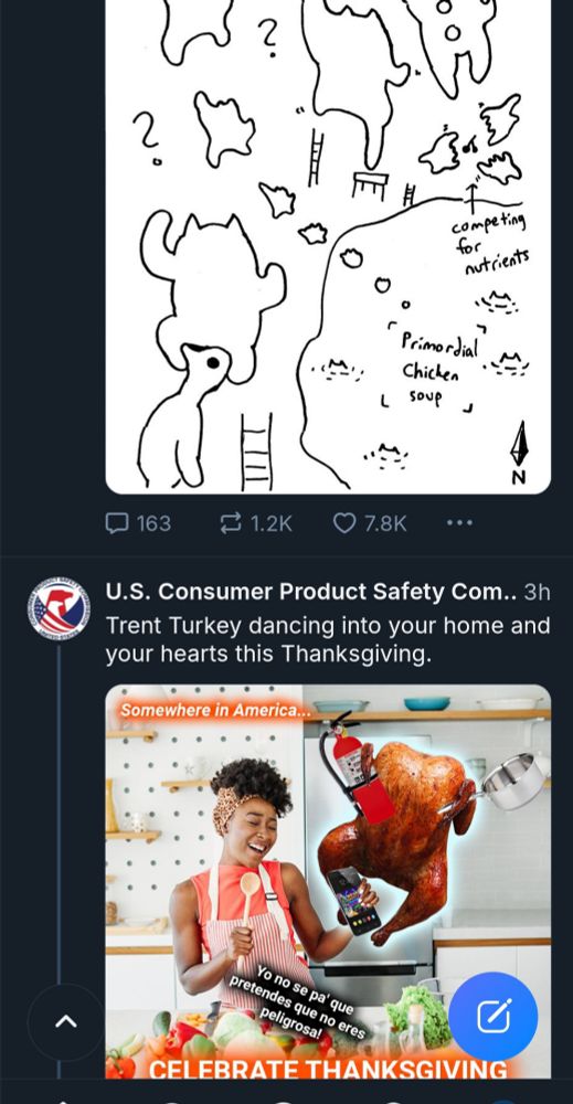 toby fox's post coincidentally precedes a post from the US consumer product safety showing a roasted turkey dancing