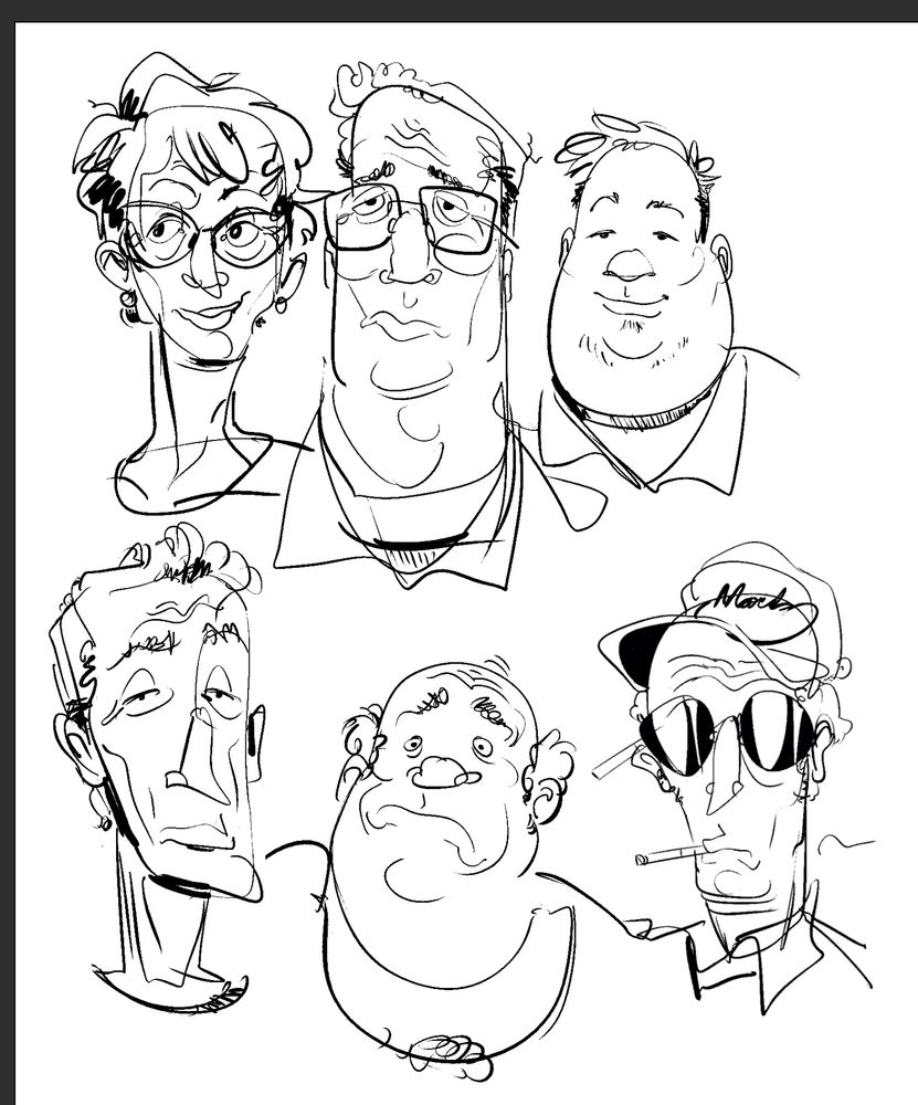 doodles of peggy, hank, bobby, boomhauer, bill, dale