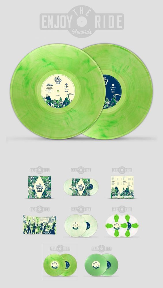 Screenshot of two plumbob green vinyls. There is a selection of other presses underneath them. 