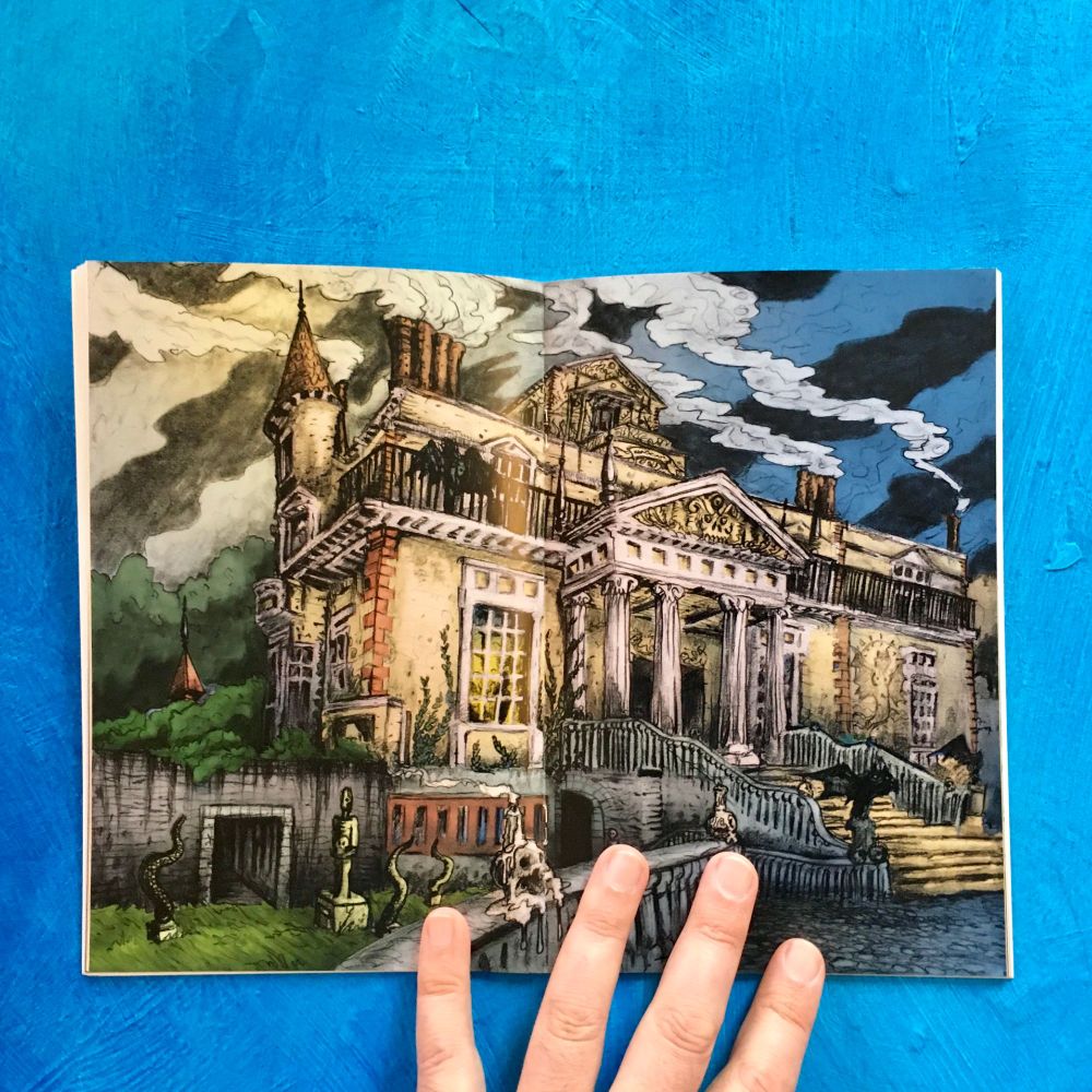 An illustration of a necromancer's mansion.