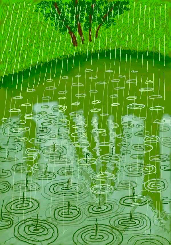 Artist David Hockney, No 346, 22nd May 2020, iPad drawing.
From his series The Arrival of Spring, Normandy, 2020.

Created on an iPad during the 2020 COVID-19 lockdown, it captures the essence of spring in Normandy. 
It is part of a series of 116 iPad paintings documenting the arrival of spring.  Hockney created these works outdoors, finding it an antidote to the anxieties of the time.  The paintings showcase the changing landscape from late winter to early summer.  The style and technique are reminiscent of Impressionists like Monet. 