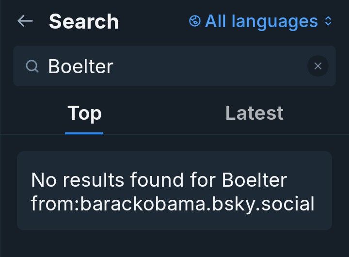 No results found for Boelter from:barackobama.bsky.social