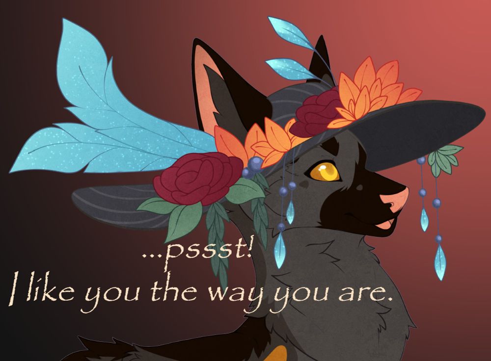 Happy fox pngTuber with a giant floral Kentucky derby hat and a positive message. "I like you the way that you are."