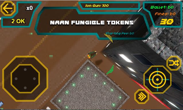 A similar screenshot as previous, but with mobile controls overlaid on the screen.