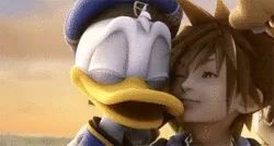 donald duck kissing sora from kingdom hearts .