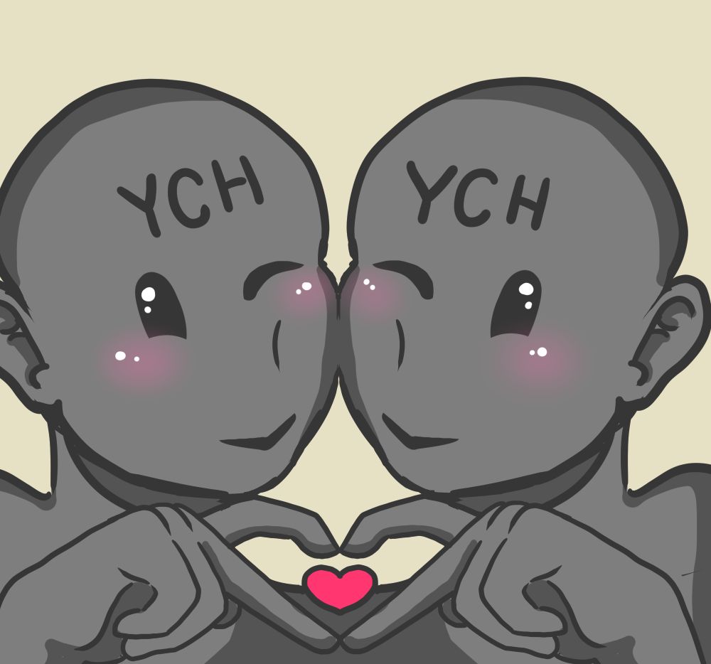 A blank grey YCH character making a finger heart with another blank YCH character