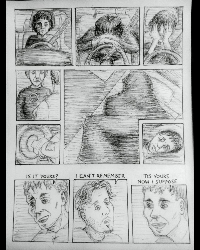 Forty seven

Top.

The unnamed woman from the beginning parks her car and briefly cries before checking into a hotel and curling up in the covers on the bed.

Below.

The icon-maker: is it yours?
Kallan: I can't remember.
The icon-maker: Tis yours now I suppose.