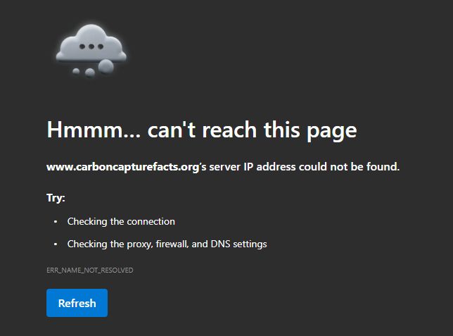 browser error screen showing "server IP address could not be found"