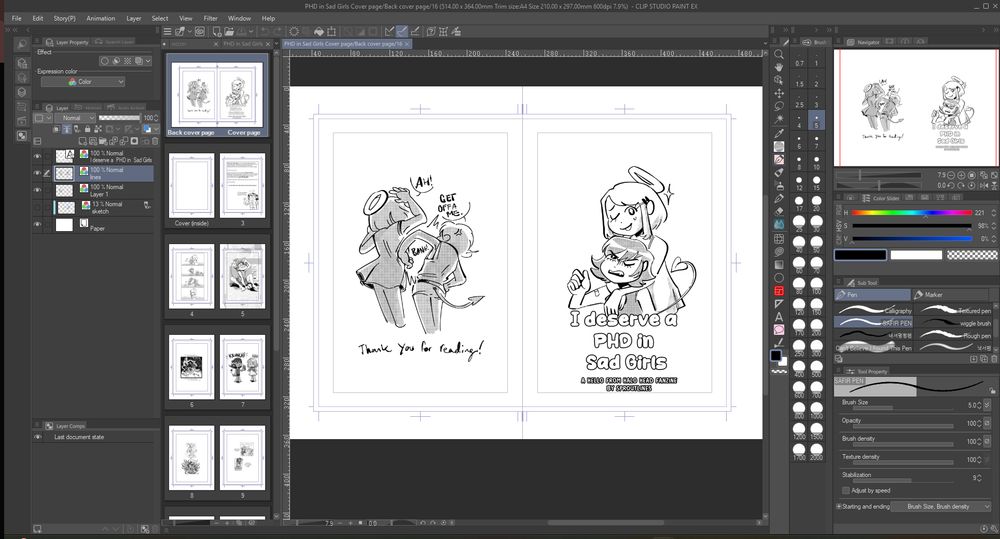 a screenshot of a working file, for my halo head fanzine called "I deserve a PHD in sad girls" 
