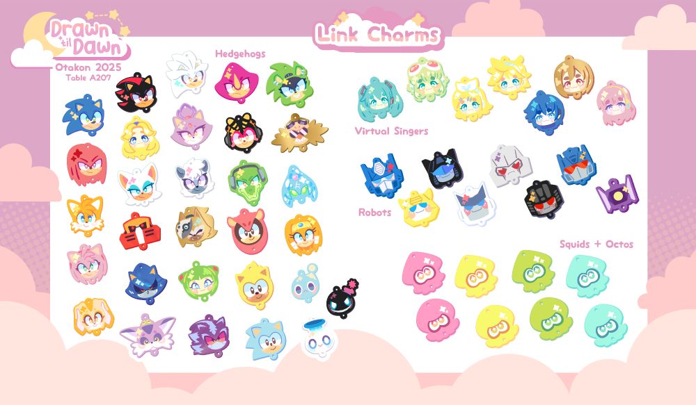 An artist catalog for Otakon 2025. This page displays available link charms.