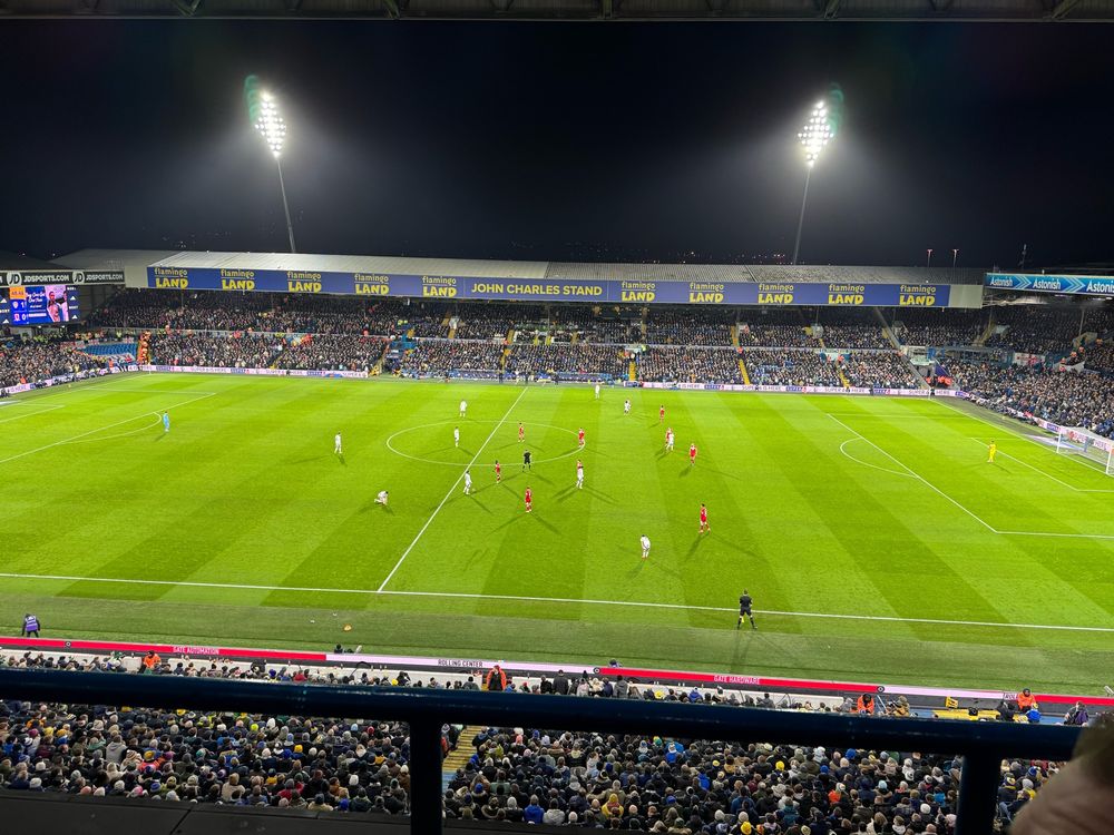 Elland Road under the lights 

