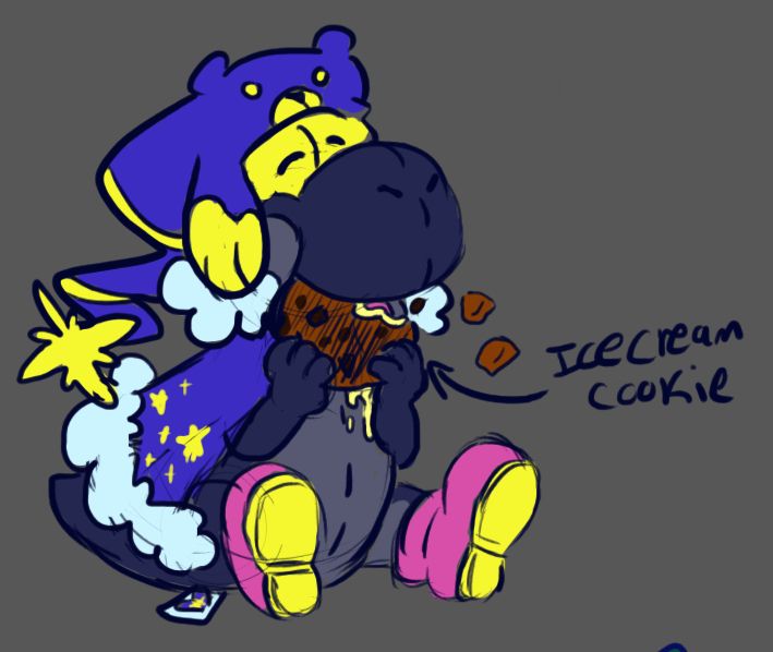 my yoshi oc Tobi eating an ice cream cookie