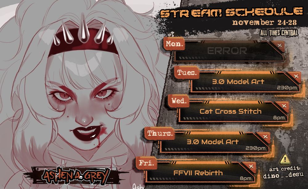 Stream schedule for AshenAGrey 