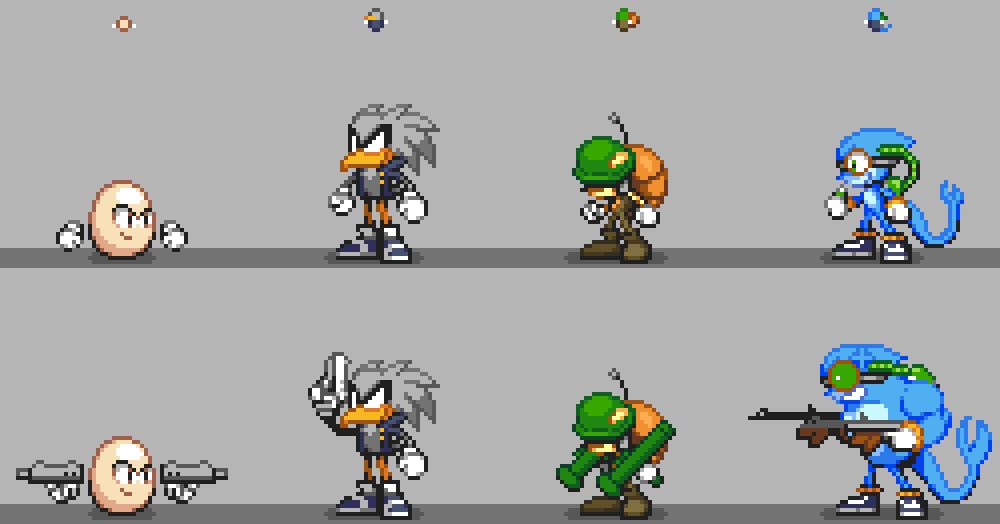 Characters in the Art:
- Hitman, 'Shell' the Egg
- Air Force General, 'Déaglo' the Eagle
- Ground General, 'Arminal' the Armadillo
- Naval General, 'Endorphin' the Dolphin