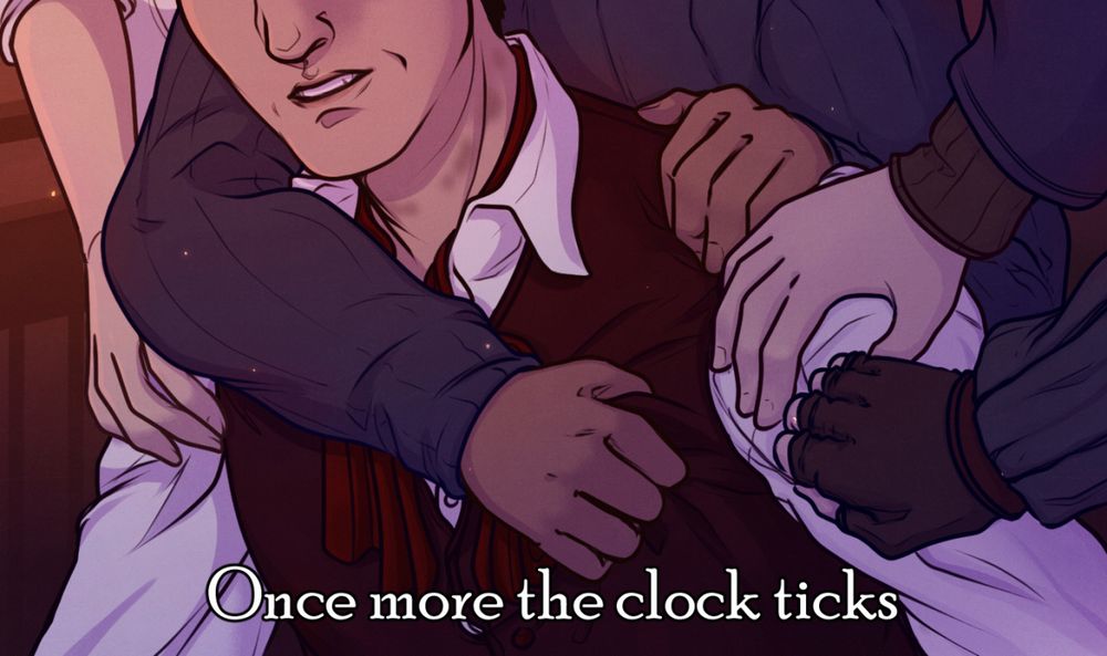 A vignette which depicts Daniil Dankovsky from Pathologic. Half his face and chest is visible. Grasping his clothes are the hands of Artemy Burakh, Lara Ravel, Stakh Rubin and Bad Grief. They're tugging at him as if to hold him back. Around his neck are light scuff marks from a rope. 