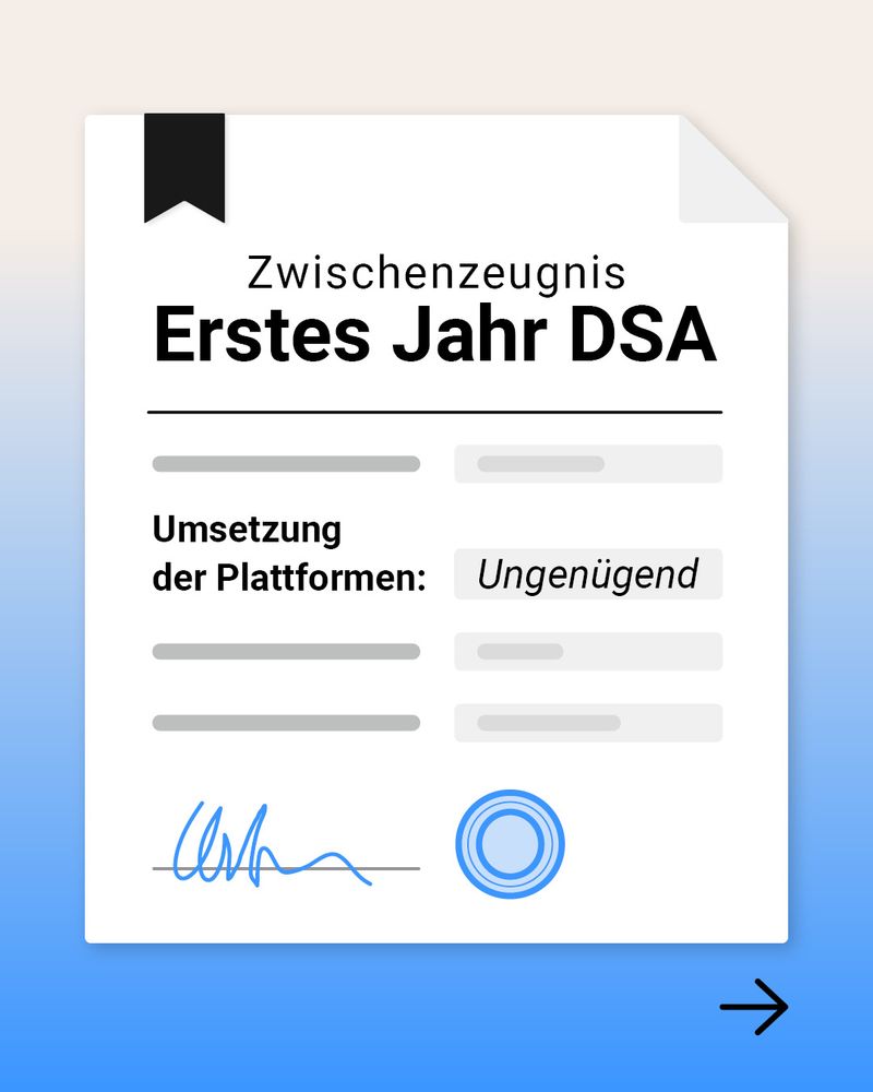 Zwischenzeugnis erstes Jahr DSA 

Umsetzung der Plattformen: Ungenügend 