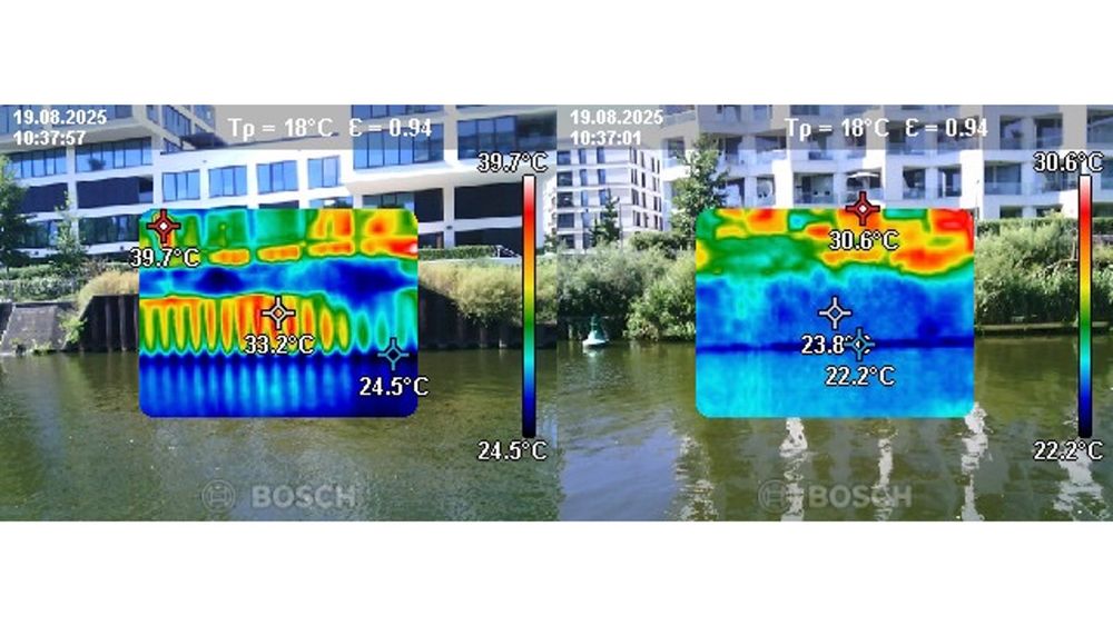 Wärmebildkameraaufnahme. Links höhere Temperaturen. 